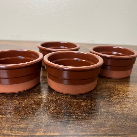Set of 4 Cermer Ramekins Brown Glazed Terracotta Baking Kitchen 4oz Custard Cups - Picture 4 of 8